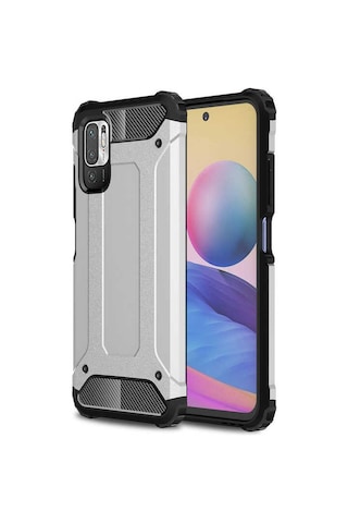 Noktaks - Xiaomi Uyumlu Xiaomi Redmi Note 10 5g - Kılıf Çift Katman Zırh Tank Crash Military Kapak - Gri