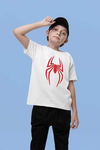 Sevbano Örümcek Adam Logo Baskılı Unisex Spider-man Film Çocuk Tişört 1- Beyaz