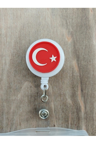 Türk Bayrağı Silikon Yoyo Yaka Kartlığı Yatay Dikey Kart Koruyucu