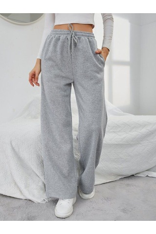 Kallima Kışlık Polarlı Yüksek Bel Gri Bol Paça Eşofman Altı Siyah