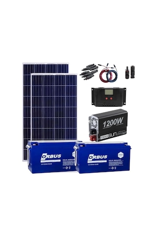 Mini Bağ Evi Solar Paketi 1200W İnverter 250W Güneş Paneli 2 x 100Ah Jel Akü
