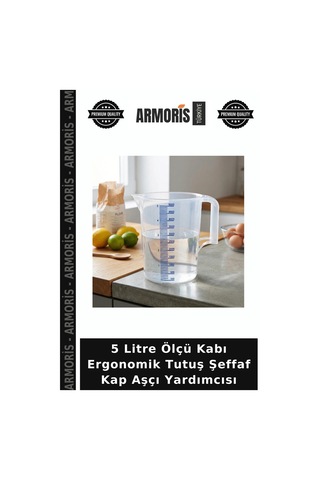 5 Litre Ölçü Kabı Ergonomik Tutuş Şeffaf Kap Aşçı Yardımcısı Çok Renkli