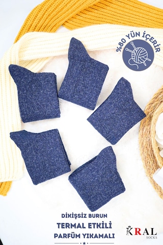 Kral Socks Erkek Kışlık Termal Etkili 5'li Paket Lambswool Kuzu Yün Çorap Lacivert
