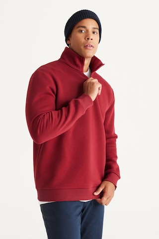 AC&Co / Altınyıldız Classics Standart Fit Normal Kesim İçi Polarlı Bato Yaka Pamuklu Erkek Sweatshirt Bordo