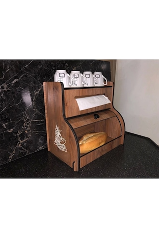 Ekmeklik New Bread Box,Havlu Peçetelik Saklama Gözlü Baharatlık Rafı Dekoratif Demonte Ceviz