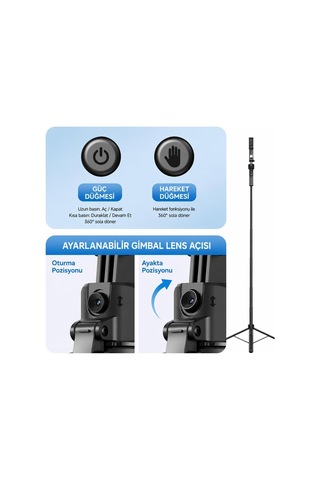Lexroo Aı Yüz Takipli Selfie Çubuğu Tripod, 360 Otomatik Takip Gimbal, Quadrapod Taban