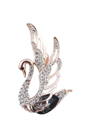 Sones Kadın Moda Kuğu Kristal Eklemeli Matkap Broşlar Gri