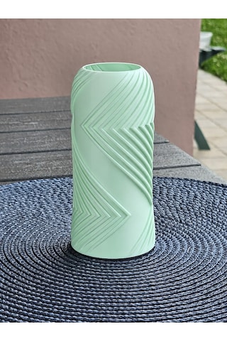 Alvera Vector Vazo 3d Baskı Geometrik Çizgili Dekoratif Vazo-mint
