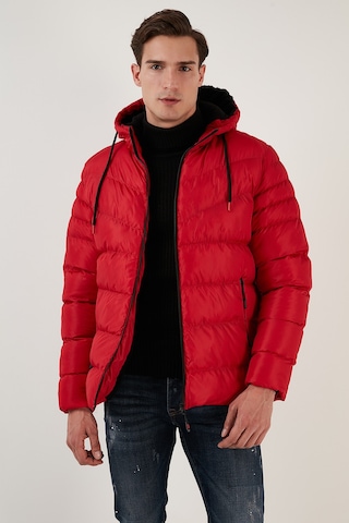 Buratti Peluş Astarlı Kapüşonlu Fermuarlı Slim Fit Şişme Erkek Mont 5762010 Kırmızı