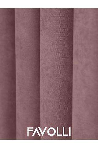 Kadife Dokulu Pileli Ada Fon Perde, 200 X 270 Cm, Açık Pembe Çok Renkli