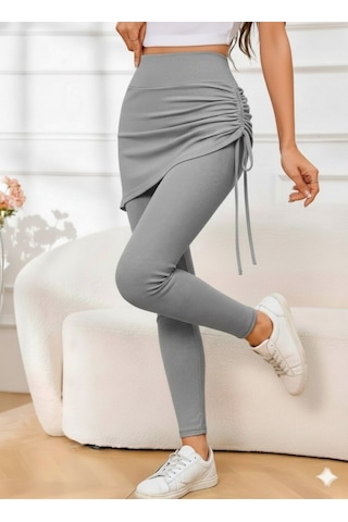 Moderie Butik Kadın Yüksek Bel Yandan Büzgülü Alttan Uzun Kaşkorse Tayt Etek Antrasit