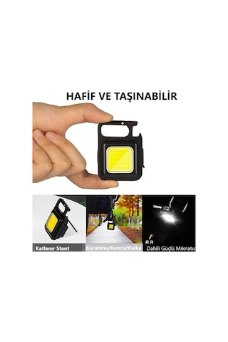 Thentech Mini Taşınabilir Güçlü Led Işıklı Şarjlı Led Anahtarlık Siyah