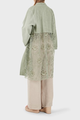 Via Dante % 100 Keten Dantel Detaylı Kimono Bayan Kimono 6909330 Haki