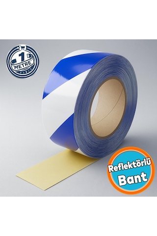 Reflektörlü Bant 5cm X 1m Mavi Beyaz Gece Görünürlüğü Artıran Güçlü Yapışkanlı Güvenlik Uyarı Şeridi