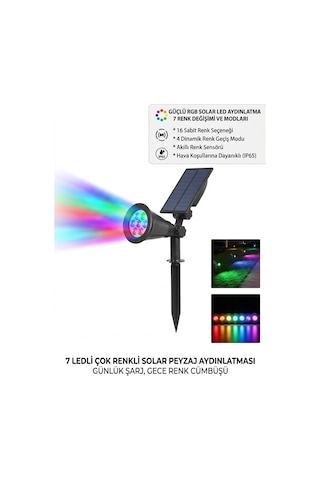 Solar Gunes Enerjili Rgb Renk Degistiren Bahce Armaturu 7 Ledli Renkli Dis Mekan Peyzaj Cim Kazikli Diğer