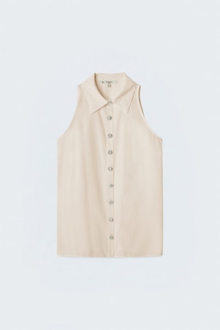 Sateen Halter Yaka Gömlek - Bej-137482