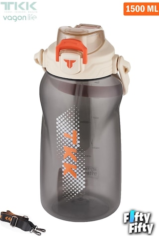 Tkk Tek Kapak Çift Kullanım Pipetli/rahat İçim Tritan Su Matarası-fftkk1027-1500 ML