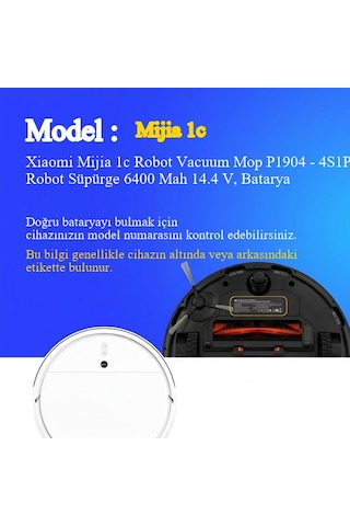 Xiaomi Mijia 1c Robot Vacuum Mop P1904 - 4s1p-mm Robot Süpürge 6400 Mah 14.4 V, Batarya Uyumlu Uzun Ömürlü, Yüksek Performans Pil