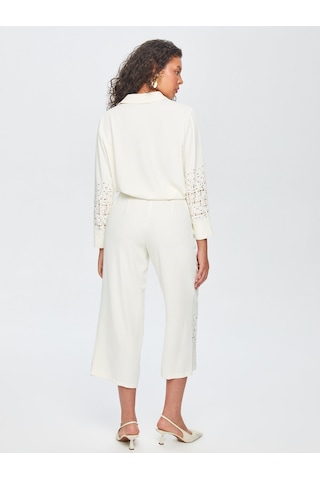 Faik Sönmez Paçası Delik İşli Wide Leg Fit Pantolon 69467 U6946773 Ekru