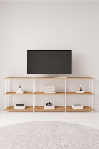 Çevir Kur 200 Cm Atlantik Çam B.d Raflı Tv Sehpası, Tv Ünitesi 200 71 29 Cm Atlantik Çam