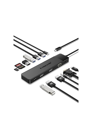 Lemorele Tc200, 13 İn 1 Type-c Hub Docking Çoklayıcı Çift Hdmı Vga Ethernet Rj45 100w Pd Şarj Usb Çoğaltıcı