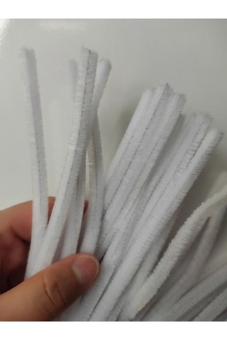 50 Adet Beyaz Şönil, Çiçek Yapımına Uygun Tüylü Tel, 30 Cm 6 Mm