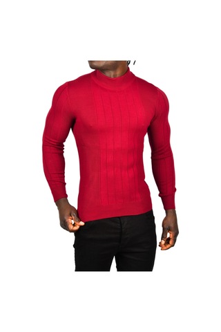Deepsea Erkek Bordo Yarım Balıkçı Yaka Çizgili Tüylenmeyen Slim Fit Triko Kazak 2505491 Bordo