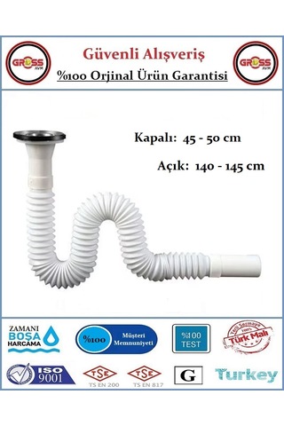 Lavabo Gider Sifonu Körüklü - Uzun Beyaz