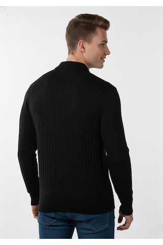 Deepsea Erkek Siyah Slim Fit Polo Yaka Triko Kazak - Yumuşak Dokulu Esnek Ve Şık Görünüm 2605305 Siyah