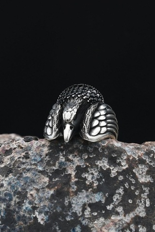 925 Ayar Gümüş Erkek Yüzüğü Mikro Taş Süslemeli Kartal Figürlü 901246