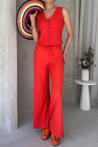 Kienor Nido Moda Yeni Sezon Kadın Yüksek Bel Rahat Pantolonlu Kolsuz Yel Turuncu