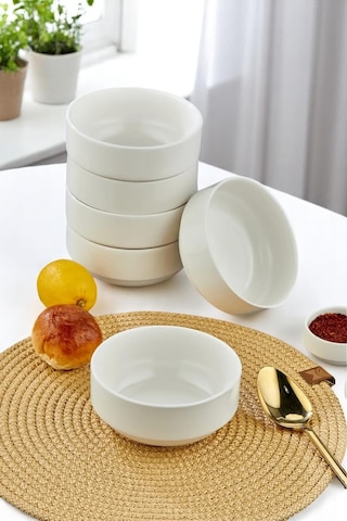 6'lı 12 Cm Porselen Kase Seti - Çorba, Meze, Sufle, Salata, Tatlı, Kahvaltılık Sunum Kasesi Beyaz