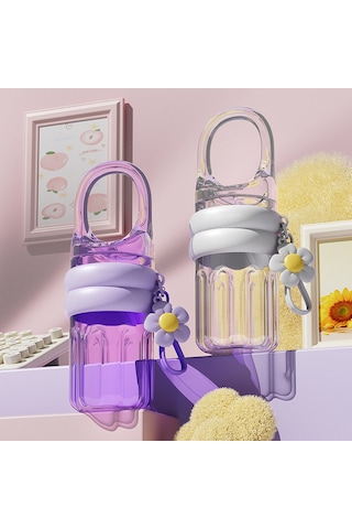 Tuomeng Basit İns Tarzı Düz Renk Yenilikçi X Kilit Tasarımı Plastik Bardak Taşınabilir Bardak 450ml Erik Mor