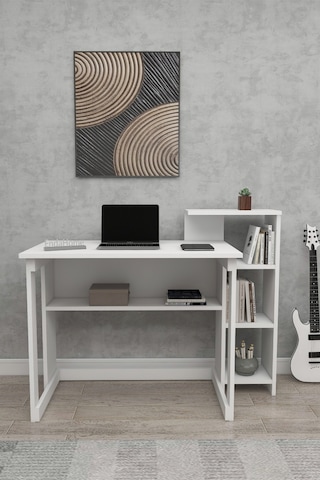 Lotus 5 Raflı Çalışma Masası Laptop Bilgisayar Masası Ofis Ders Yemek Çocuk Masası Beyaz