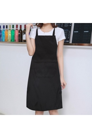 Ulzyvf Unisex Tek Siyah Siyah Orta Önlüğü, Önlüğü Mutfak Cepli Boy Beden 2 Qi Siyah