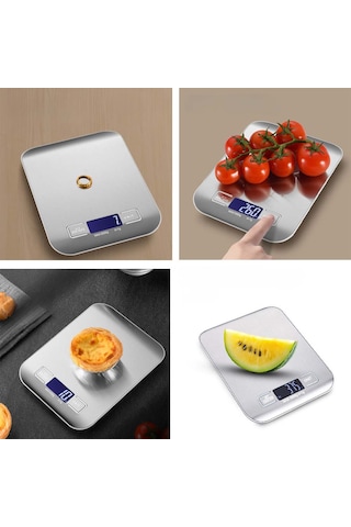 Mutfak Tartısı Lcd Ekran Orta Boy Dijital Terazi Tartı 3 Kademeli: 1000-3000-5000gr/1gr Max: 5 Kg Gümüş
