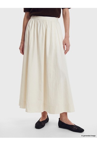 Lcw Modest Ekru Beli Fermuarlı %100 Pamuklu Kloş Etek