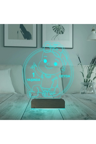 Luvivia Yeni Doğan Kız Bebek Hediye Kişiye Özel 3d Lamba - Masa Gece Lambası Şeffaf