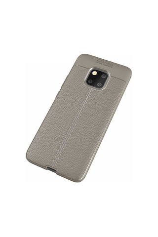 Noktaks - Huawei Mate 20 Pro Uyumlu Kılıf Deri Dikiş Görünümlü Niss Karbon Silikon Kapak - Kırmızı - T6270