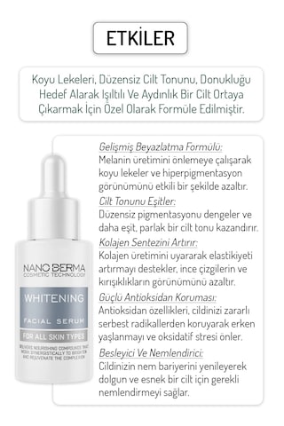 Nanoderma Yüz Beyazlatıcı Serum Aydınlatıcı Koyu Leke Karşıtı Cil