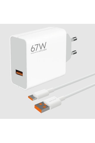 Katjmer Kj-67u-c Usb'li 67w+6a Type-c Kablolu Turbo Ev Tipi Şarj Aleti Salise Gösterir Beyaz