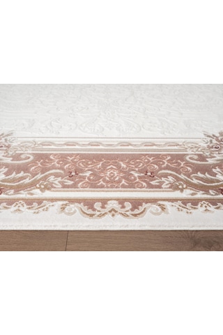 Fontana Ft003p Krem Kahve Akrilik Halı Klasik Desen Pamuk Taban Tozu Az Salon Oturma Odası Halısı-1046 Krem