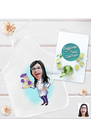 Bk Gift Kişiye Özel Karikatürlü Aşçı Anne Tasarımlı Mutfak Önlüğü Ve Yemek Tarif Defteri Hediye Seti-5, Anneye Hediye, Anneler Günü Hediyeleri