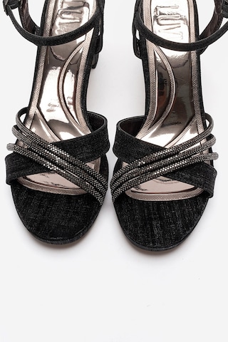Luvishoes Jarena Siyah Simli Taşlı Kadın Kalın Topuklu Abiye Ayakkabı