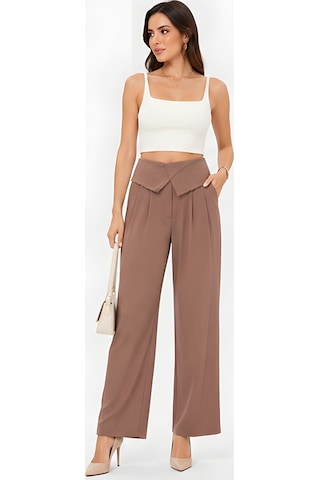 Lili Woman Kadın Drapeli Yüksek Bel Wide Leg Pantolon Kahve 51296