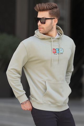 Madmext Mint Yeşili Kapüşonlu Nakışlı Erkek Sweatshirt 6145-mint Yeşili Mint