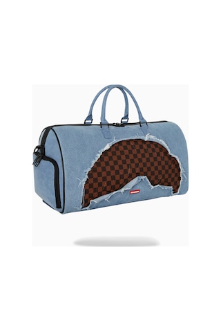 Sprayground Denim Shark Duffle, Lüks Denim Spor Ve Seyahat Çantası El Çantası Mavi