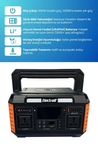 600w Akıllı Bms Lifepo4 Güneş Enerjili Taşınabilir Güç Depolama
