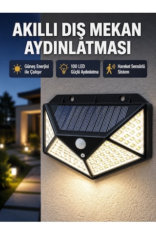 Mey İthalat Solar Güçlü 100 Led Bahçe Lambası Enerji Tasarruflu, Suya Dayanıklı Ve Geniş Açılı Iş Çok Renkli