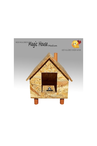 Kedi Kulübesi Magic House Medium Vernikli Ahşap Kedi Evi 38 x 30 x 37 CM